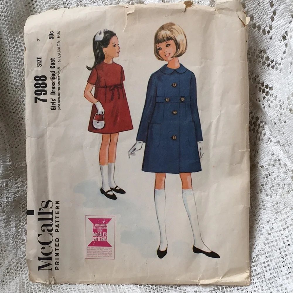 1960s sewing pattern McCall’s 7988 dress & coat, chest 25”